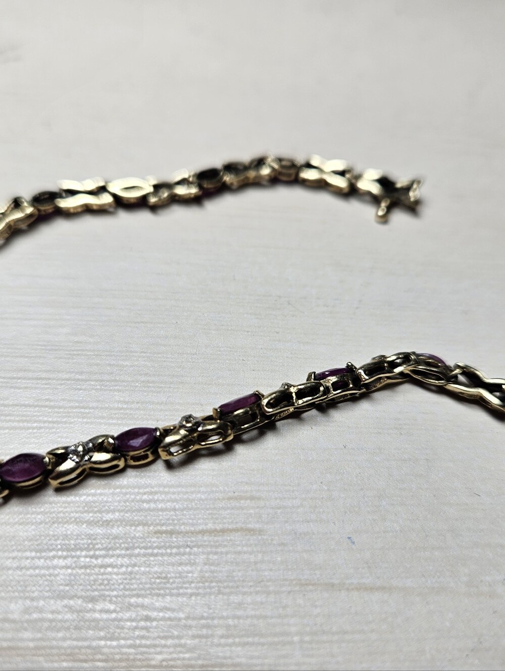 Vintage 925 Gold Vermeil Ruby Diamond Accent Tennis Bracelet 7" - Picture 2 of 3
